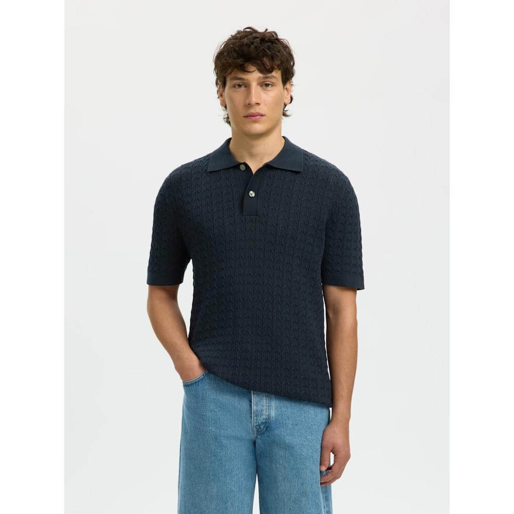 Selected Mattis Short Sleeve Cable Knit Polo